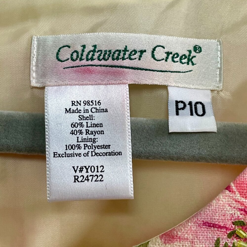 Coldwater Creek Floral Linen Blend Beaded Sleeveless Shift Dress Petite 10 - Picture 4 of 16